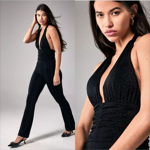 Urban Outfitters Silence & Noise Aston Halterneck Jumpsuit Small NWT Glitter - Picture 2 of 11